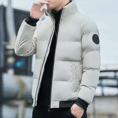 Red Vertical Collar Puffer Jacket for Men