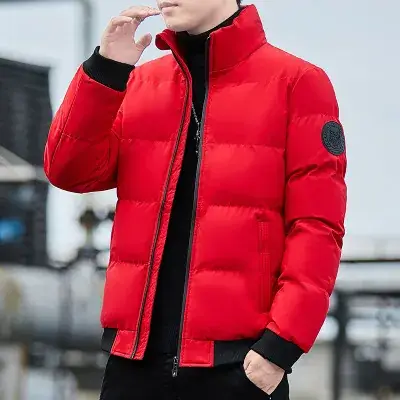 Red Vertical Collar Puffer Jacket for Men