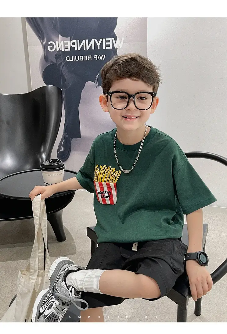 Boys T-Shirt White Green Shorts Summer New Style — feature 10
