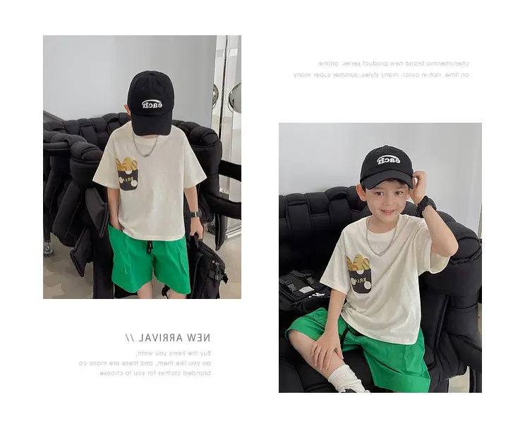 Boys T-Shirt White Green Shorts Summer New Style — feature 12