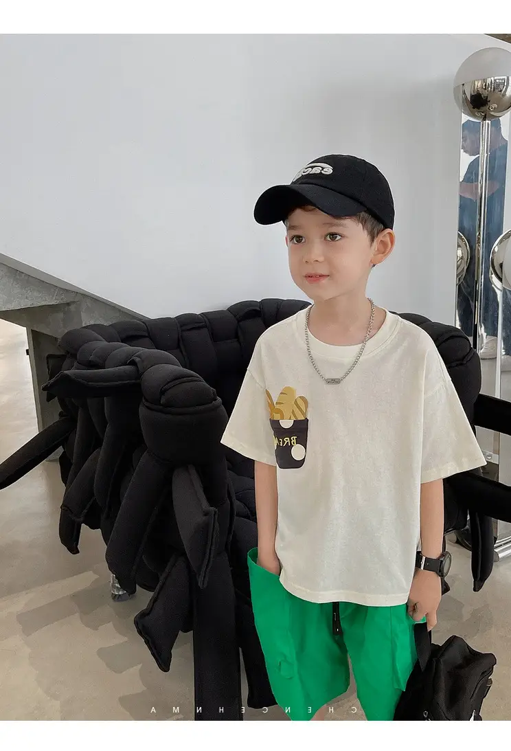 Boys T-Shirt White Green Shorts Summer New Style — feature 16