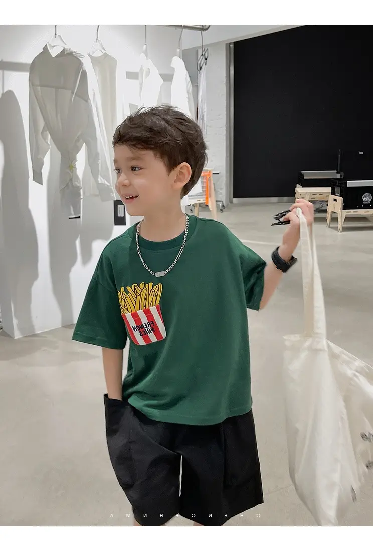 Boys T-Shirt White Green Shorts Summer New Style — feature 17