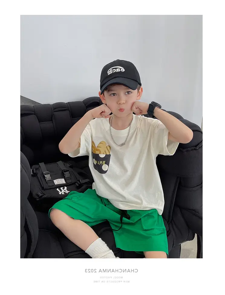 Boys T-Shirt White Green Shorts Summer New Style — feature 18