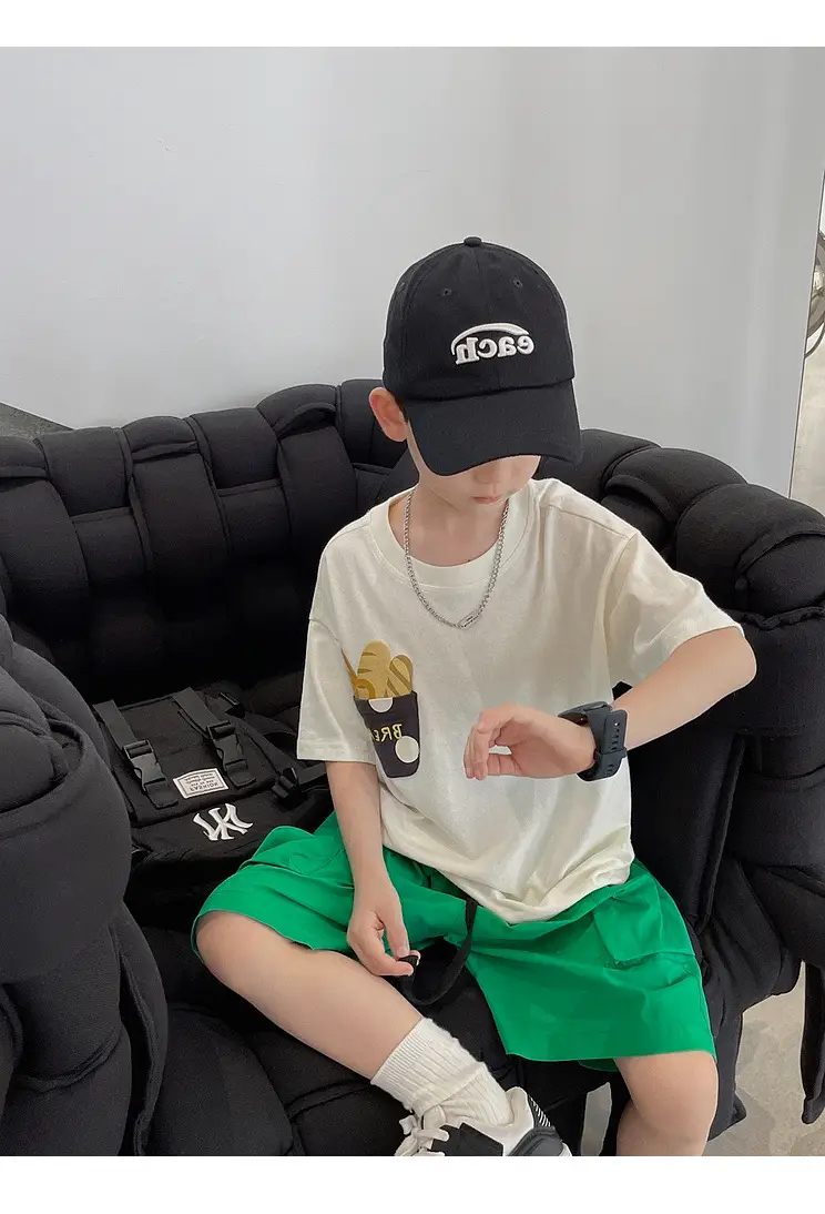 Boys T-Shirt White Green Shorts Summer New Style — feature 21