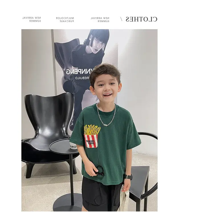 Boys T-Shirt White Green Shorts Summer New Style — feature 4