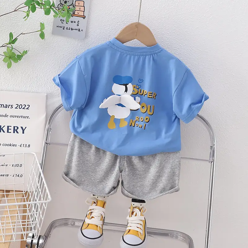 Boys Cotton T-Shirt Shorts Set Cream Grey Summer 2023 - Image 4