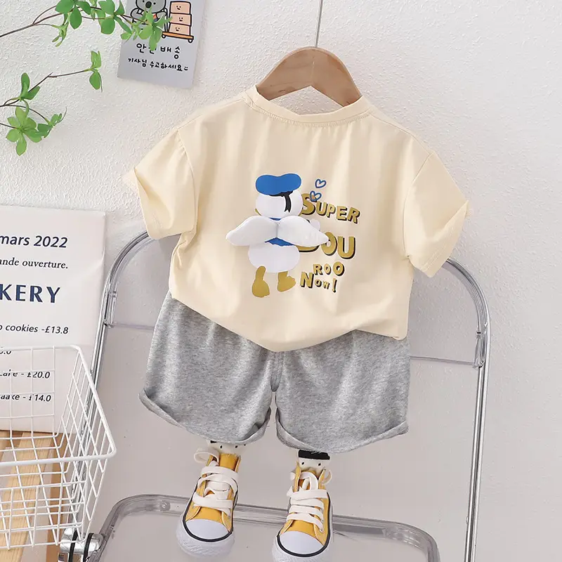 Boys Cotton T-Shirt Shorts Set Cream Grey Summer 2023 β feature 6