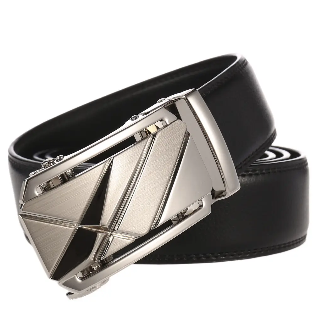 Men's Black Leather Belt with Silver Buckle - Image 3