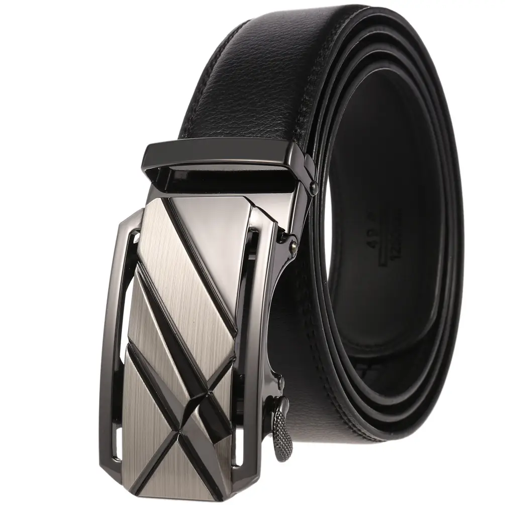 Men's Black Leather Belt with Silver Buckle - Image 5