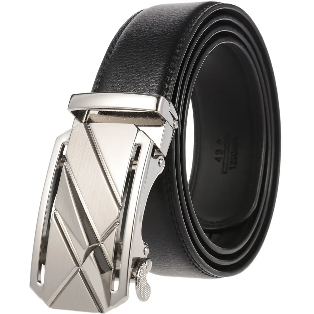 Men's Black Leather Belt with Silver Buckle - Image 2