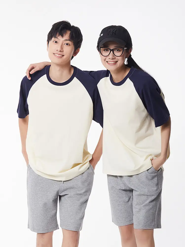 Men Cotton Raglan Sleeve T-Shirt White Grey Loose Fit