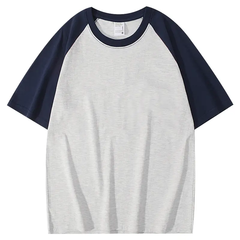 Men Cotton Raglan Sleeve T-Shirt White Grey Loose Fit