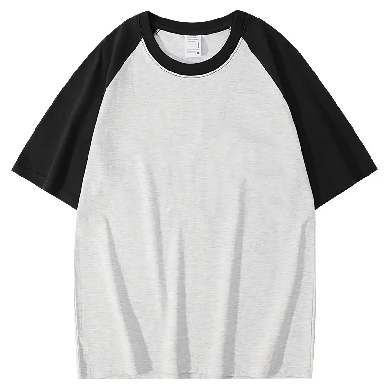 Men Cotton Raglan Sleeve T-Shirt White Grey Loose Fit