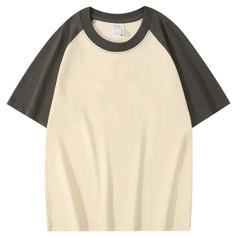 Men Cotton Raglan Sleeve T-Shirt White Grey Loose Fit