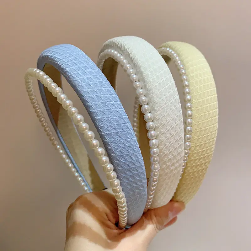 Pearl Stitched Princess Hair Hoop Black White Double Color - Image 9