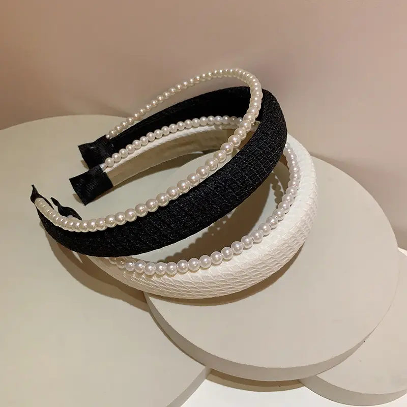 Pearl Stitched Princess Hair Hoop Black White Double Color - Image 11