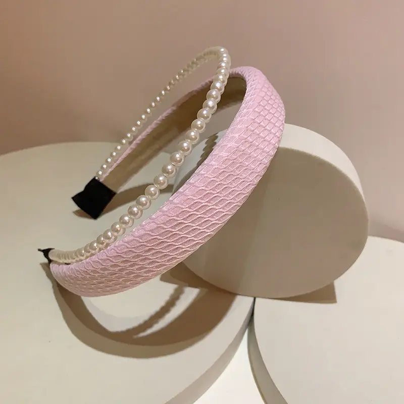 Pearl Stitched Princess Hair Hoop Black White Double Color - Image 2