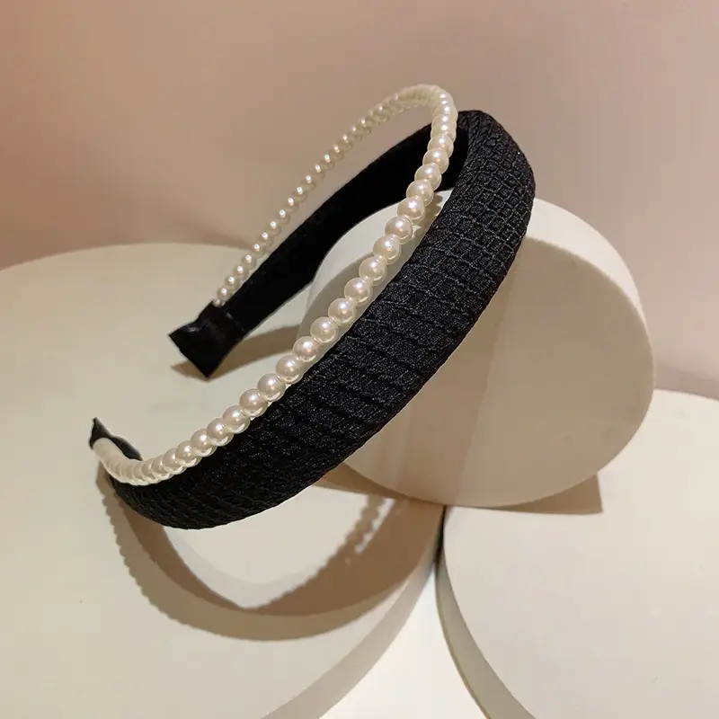 Pearl Stitched Princess Hair Hoop Black White Double Color - Image 7