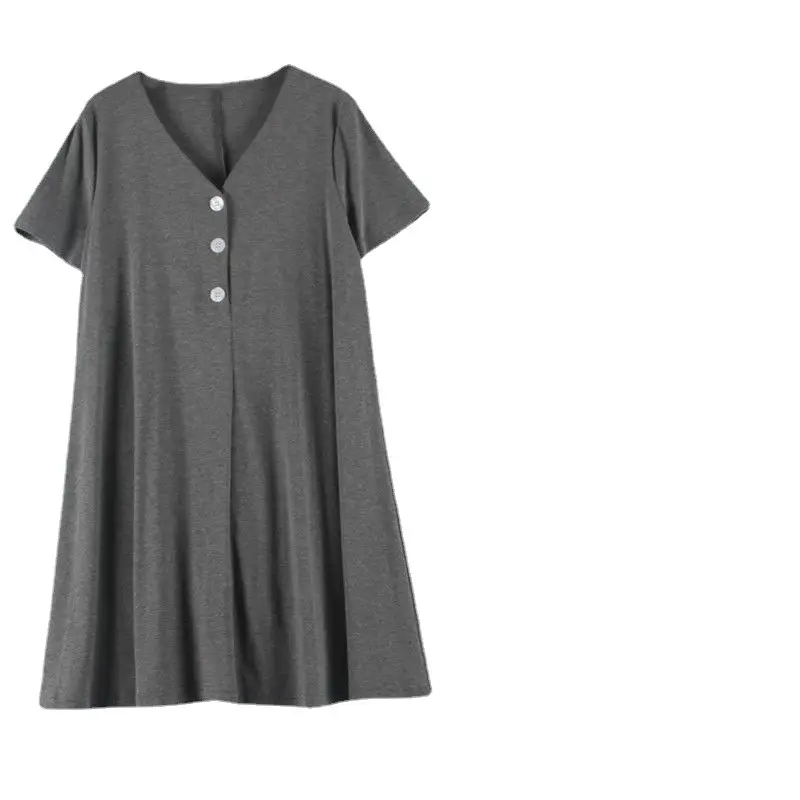 Pregnant Women's Grey V-Neck Mid-Long T-Shirt Large - Image 7