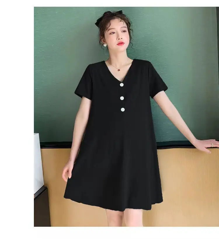 Pregnant Women's Grey V-Neck Mid-Long T-Shirt Large - Image 2