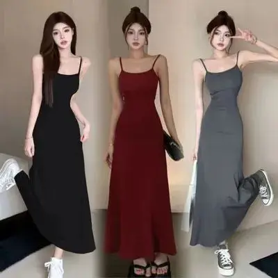Women's Elastic One Shoulder Long Skirt Dress Red 2025 - Image 8