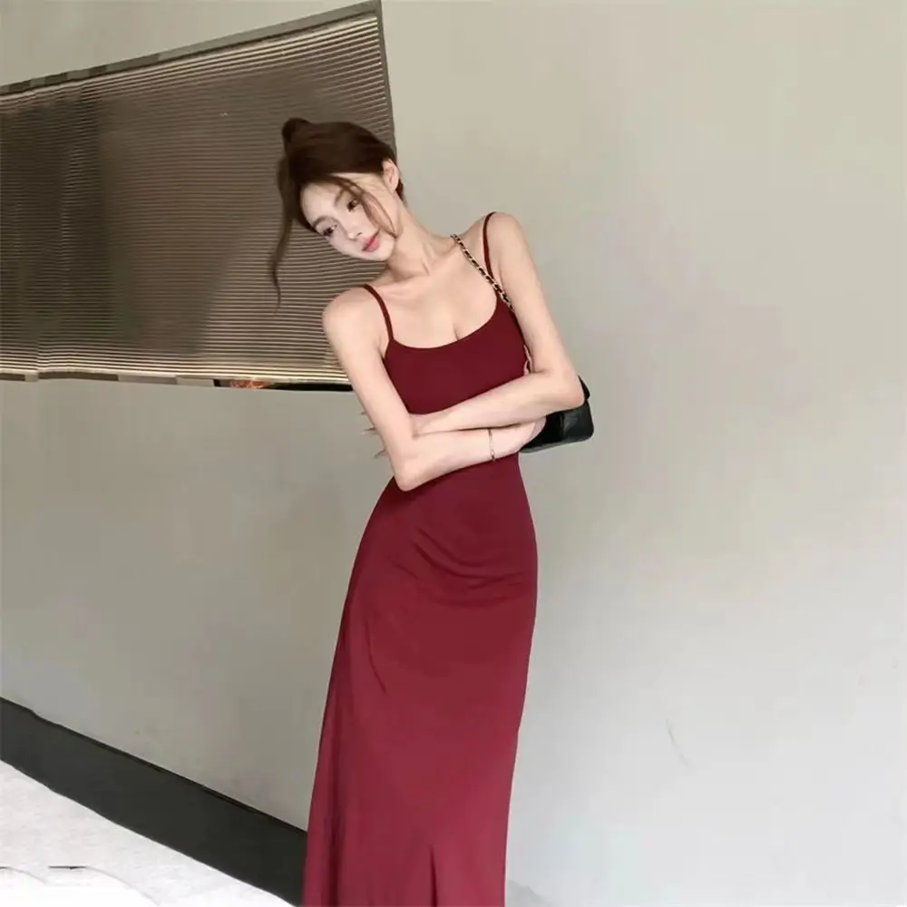 Women's Elastic One Shoulder Long Skirt Dress Red 2025 — feature 18