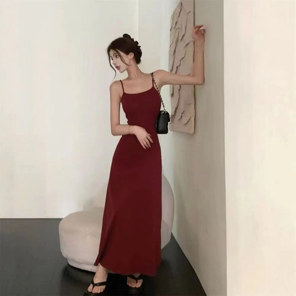 Women's Elastic One Shoulder Long Skirt Dress Red 2025 — feature 20