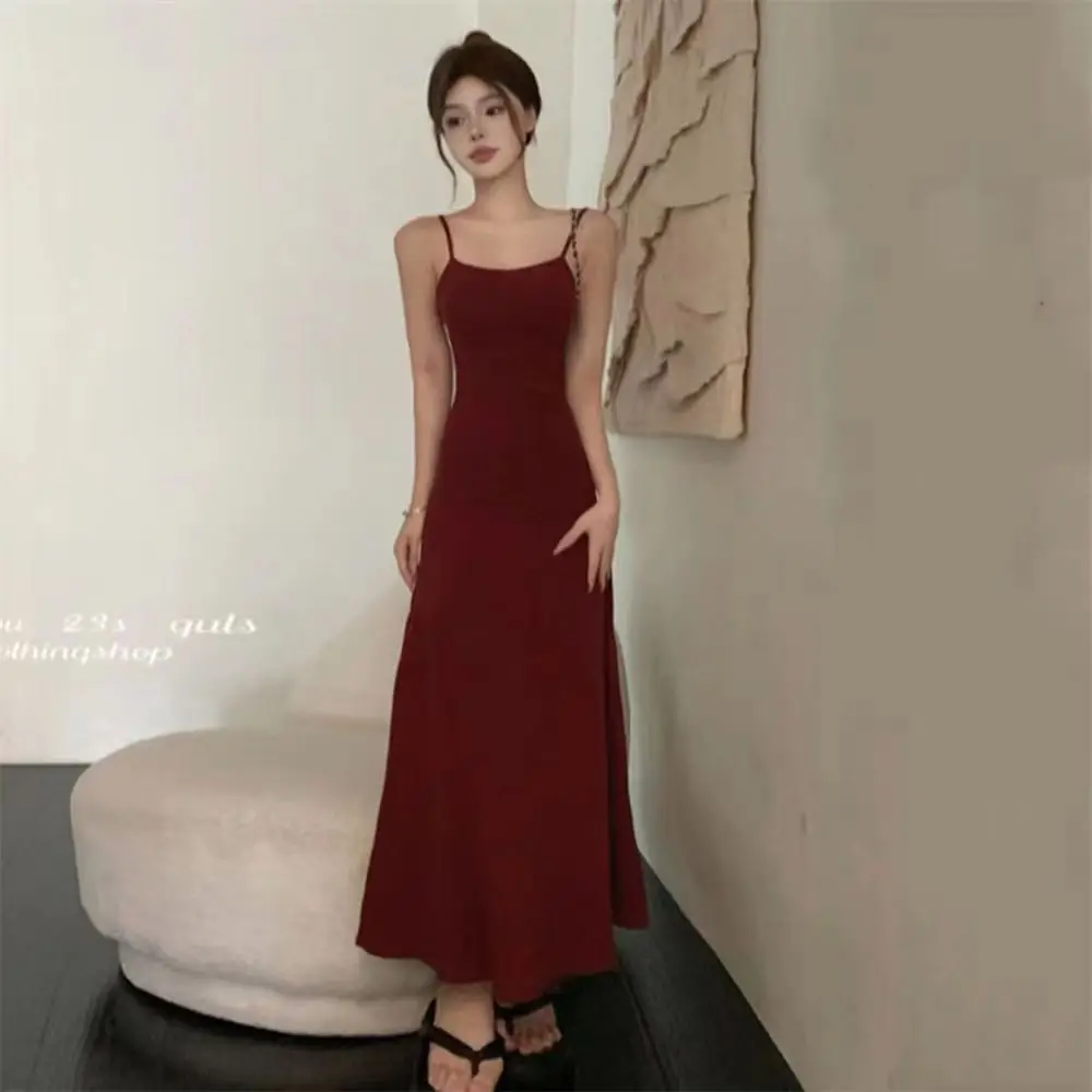 Women's Elastic One Shoulder Long Skirt Dress Red 2025 — feature 21