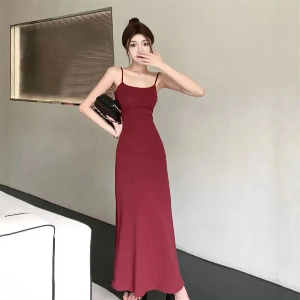 Women's Elastic One Shoulder Long Skirt Dress Red 2025 — feature 23