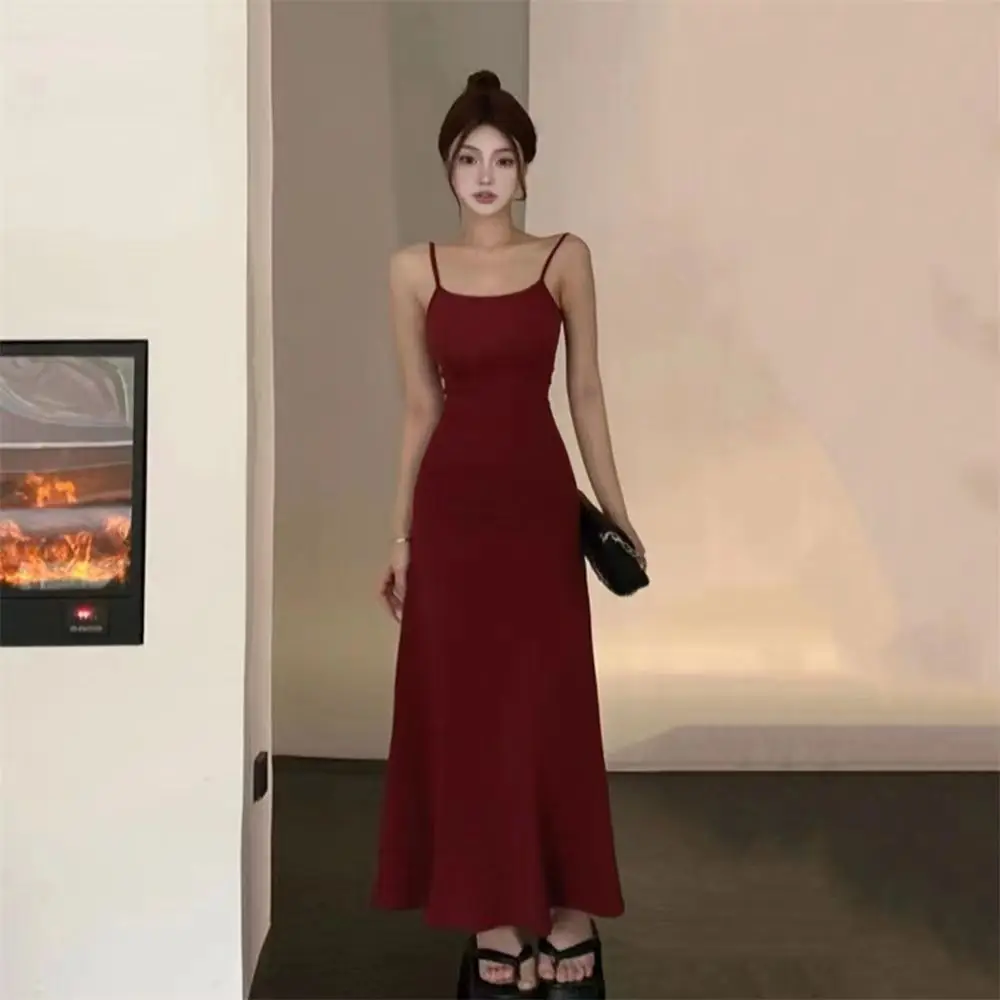Women's Elastic One Shoulder Long Skirt Dress Red 2025 — feature 32
