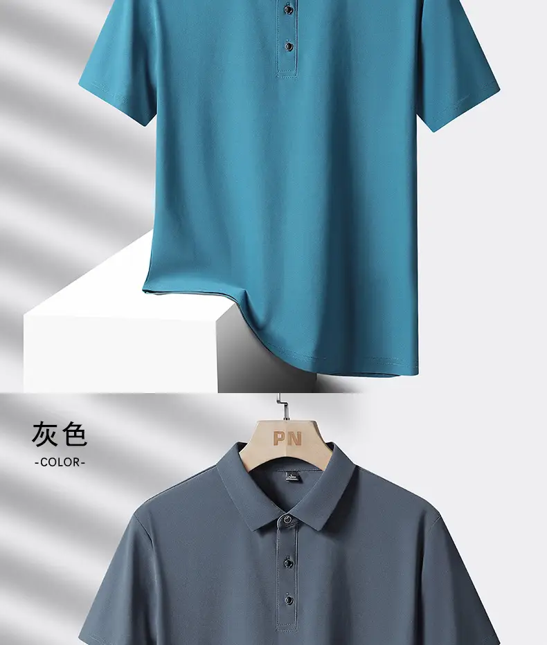 Men Ice Silk Polo T-Shirt Grey Short Sleeve — feature 14
