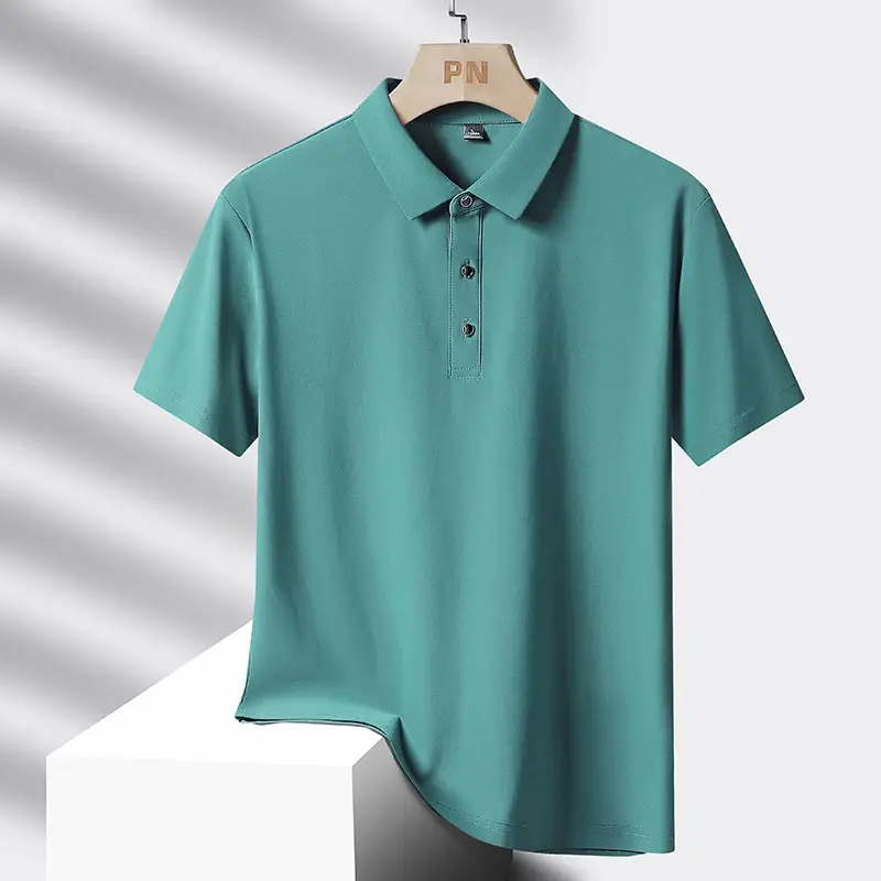 Men Ice Silk Polo T-Shirt Grey Short Sleeve - Image 3