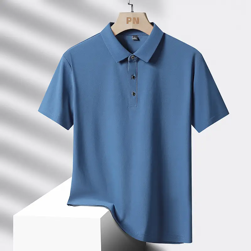 Men Ice Silk Polo T-Shirt Grey Short Sleeve - Image 4