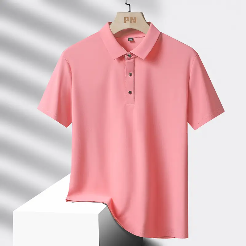 Men Ice Silk Polo T-Shirt Grey Short Sleeve - Image 6