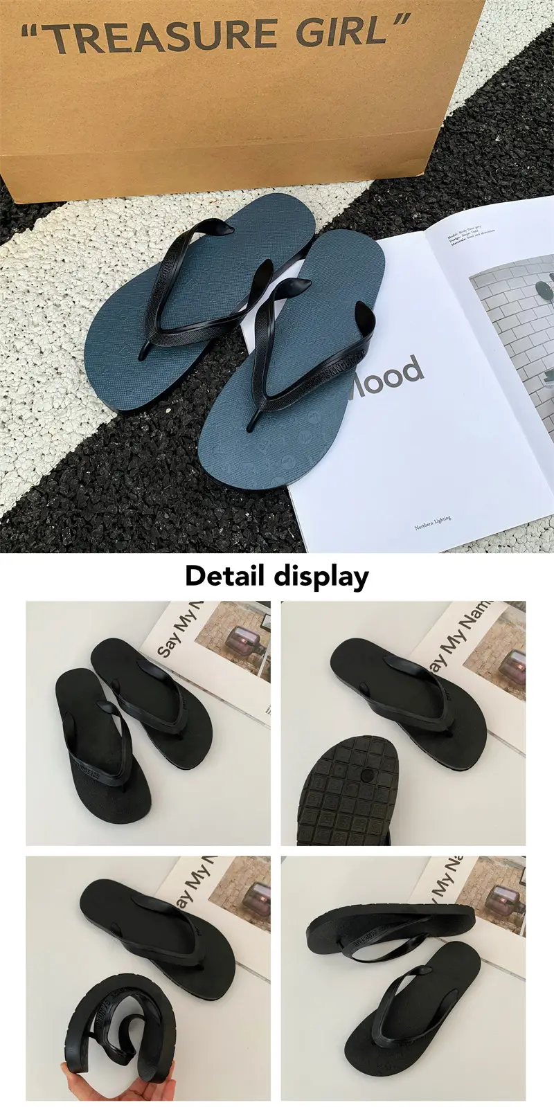 Men's Black Beach Flip Flops Summer Slippers — feature 2