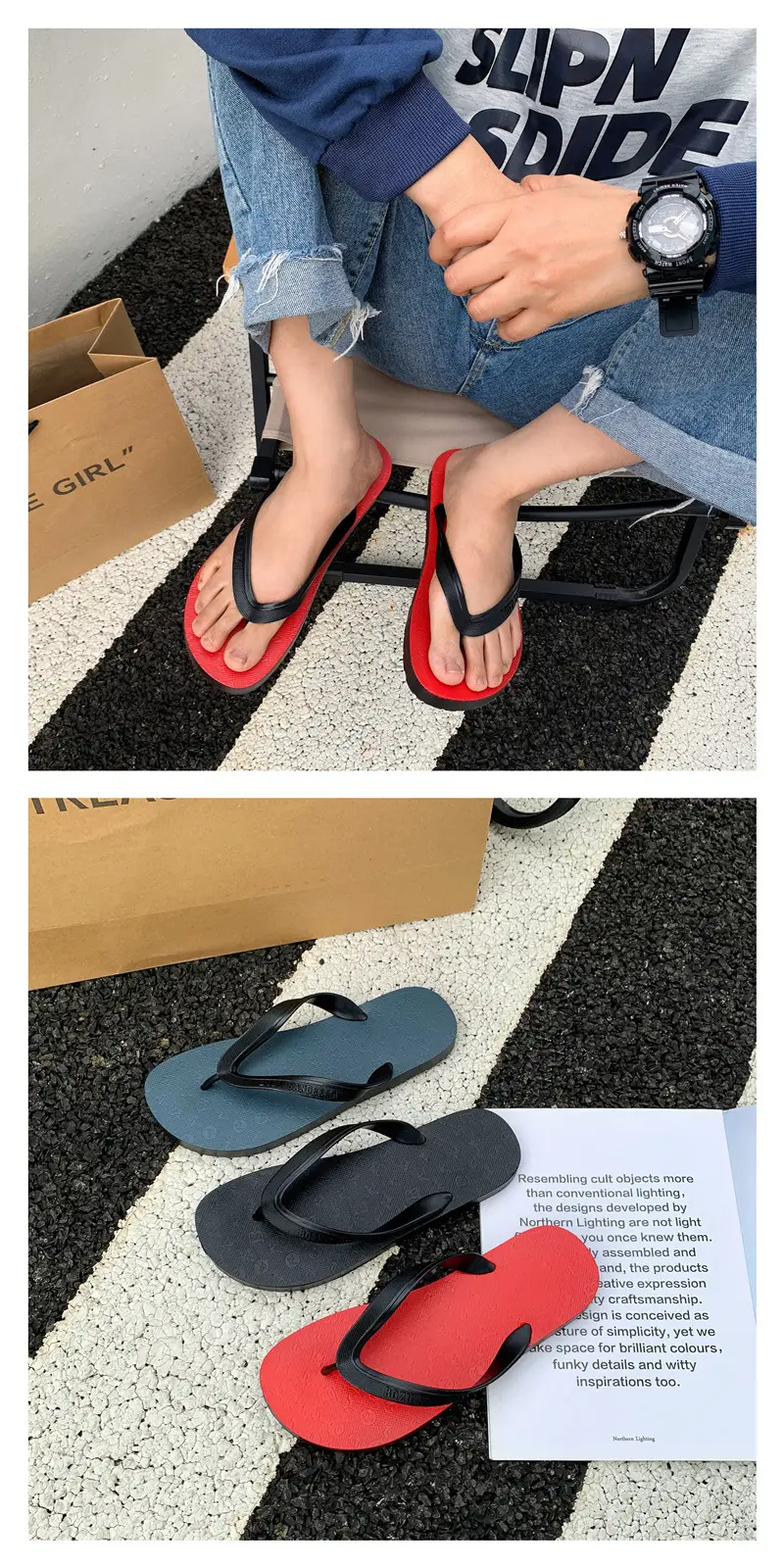 Men's Black Beach Flip Flops Summer Slippers — feature 4