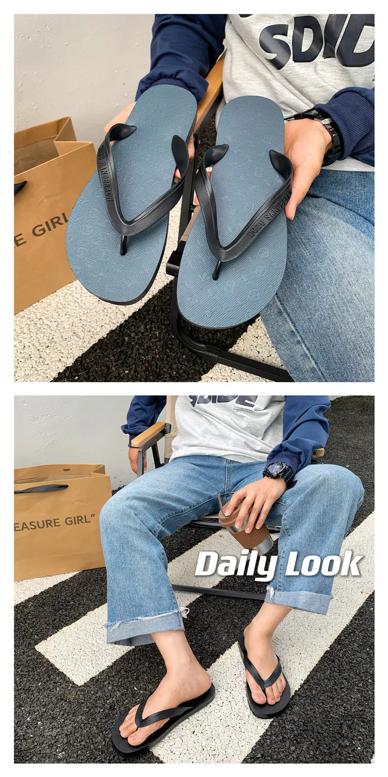 Men's Black Beach Flip Flops Summer Slippers — feature 7