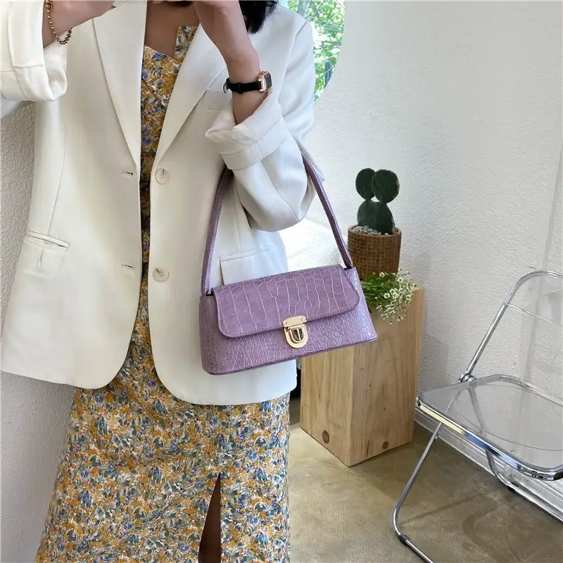 Women's Purple Croc Leather Shoulder Bag 2023 - Image 6