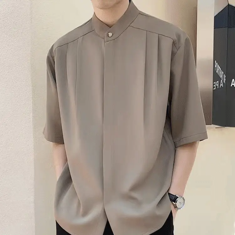 Men's White Ice Silk Short Sleeve Collar Shirt - Image 7
