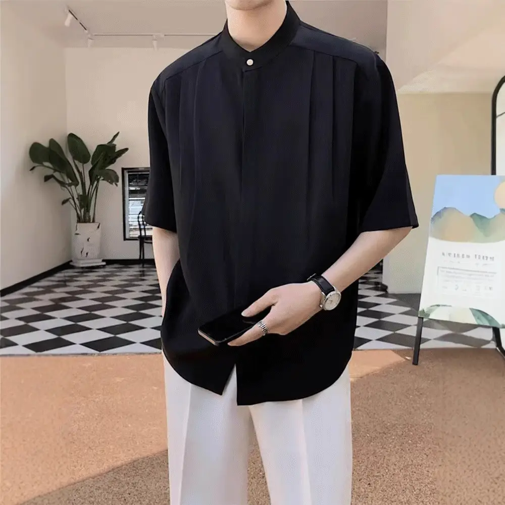 Men's White Ice Silk Short Sleeve Collar Shirt - Image 9