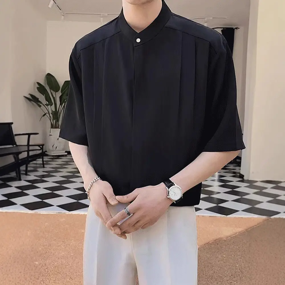 Men's White Ice Silk Short Sleeve Collar Shirt - Image 10