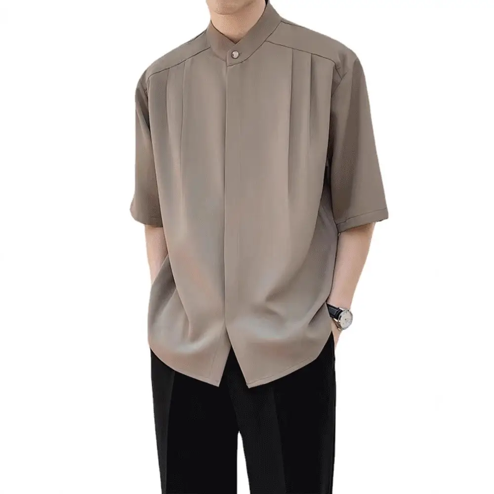Men's White Ice Silk Short Sleeve Collar Shirt - Image 11