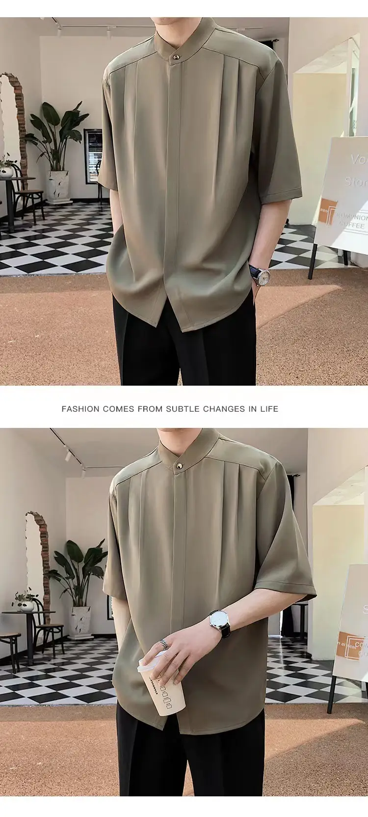 Men's White Ice Silk Short Sleeve Collar Shirt — feature 10