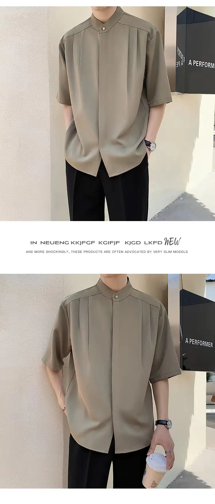 Men's White Ice Silk Short Sleeve Collar Shirt — feature 11