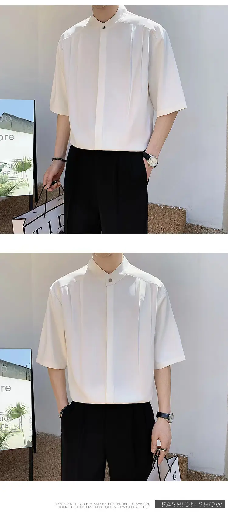 Men's White Ice Silk Short Sleeve Collar Shirt — feature 12