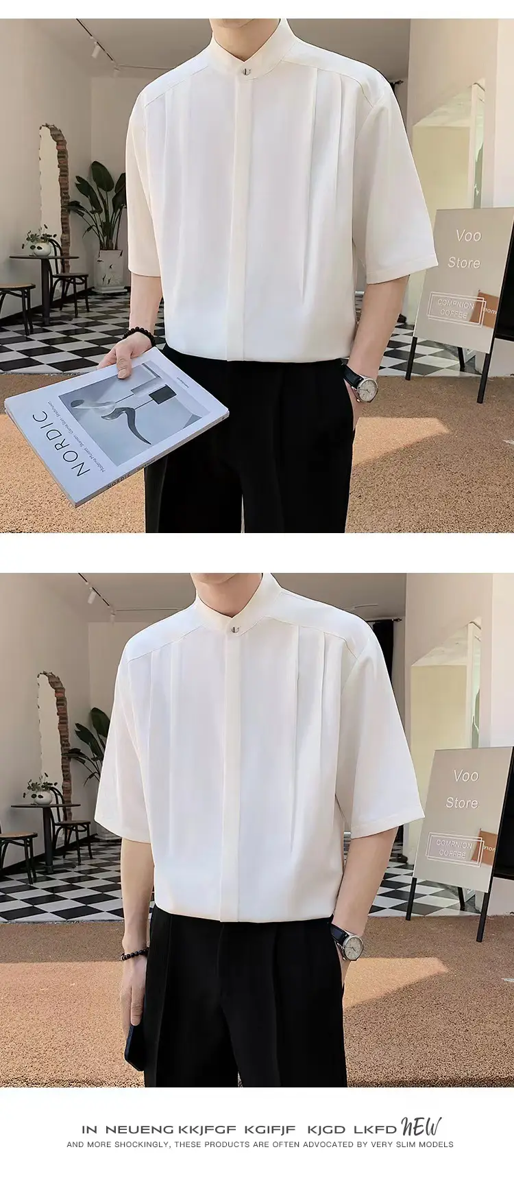 Men's White Ice Silk Short Sleeve Collar Shirt — feature 13