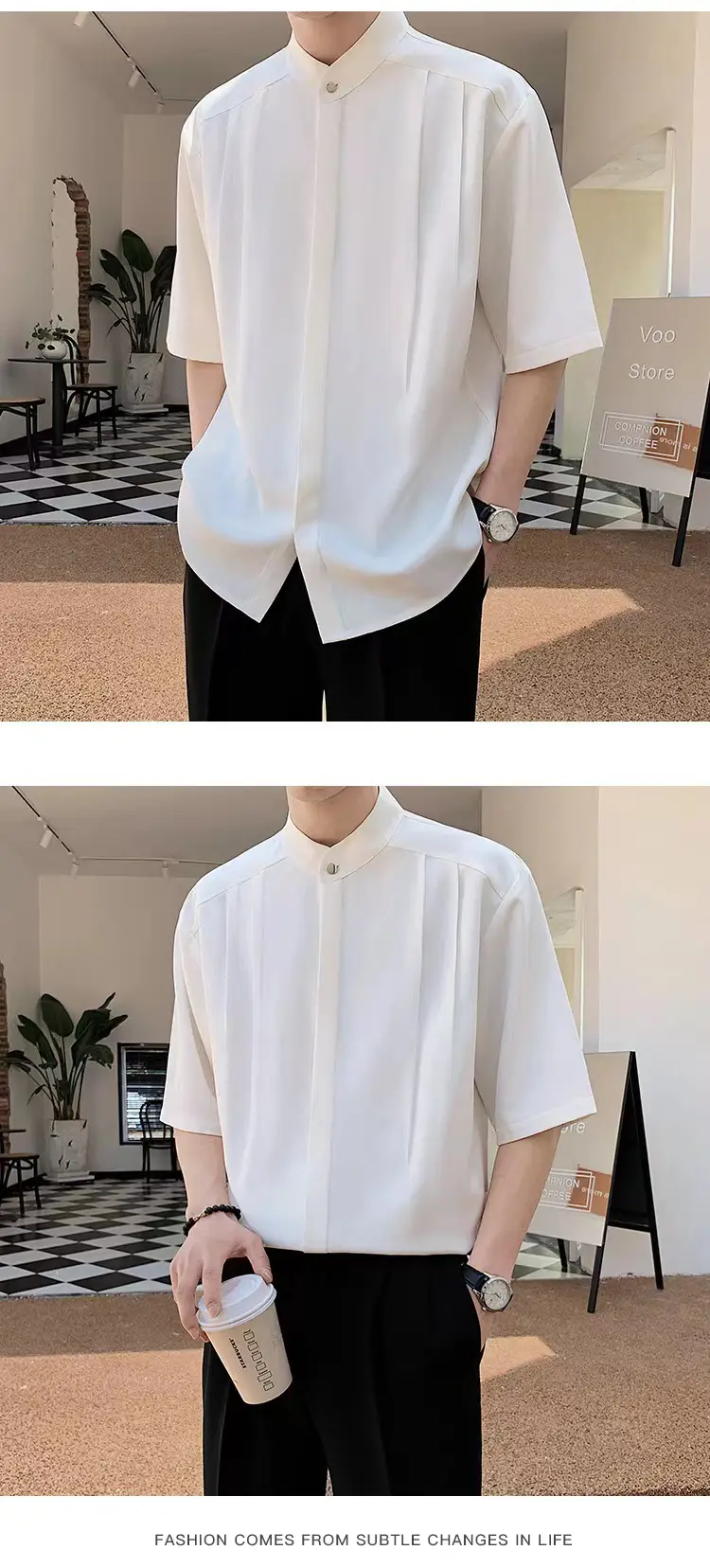 Men's White Ice Silk Short Sleeve Collar Shirt — feature 14
