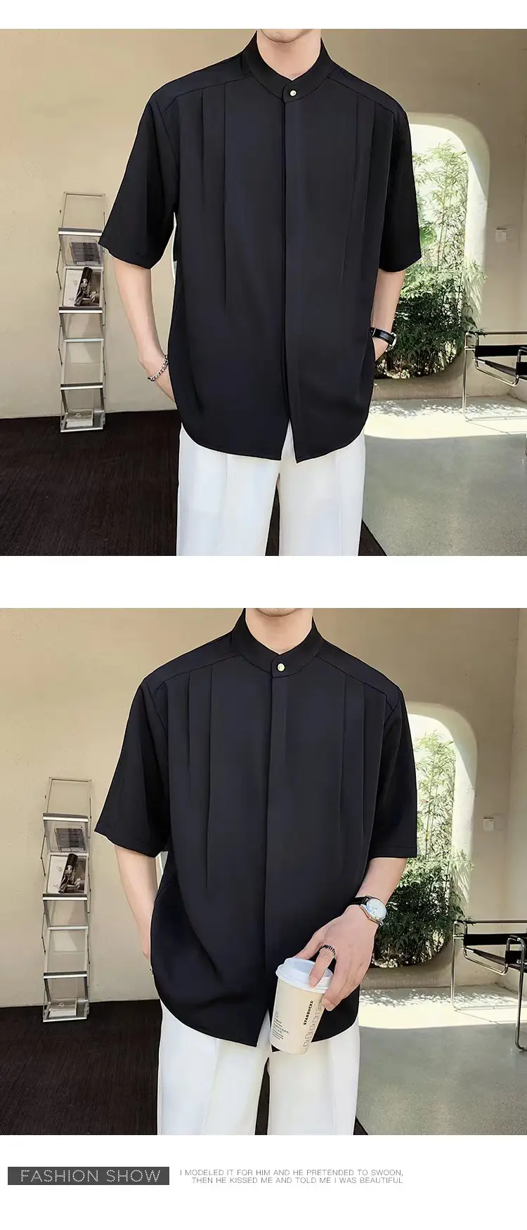 Men's White Ice Silk Short Sleeve Collar Shirt — feature 2