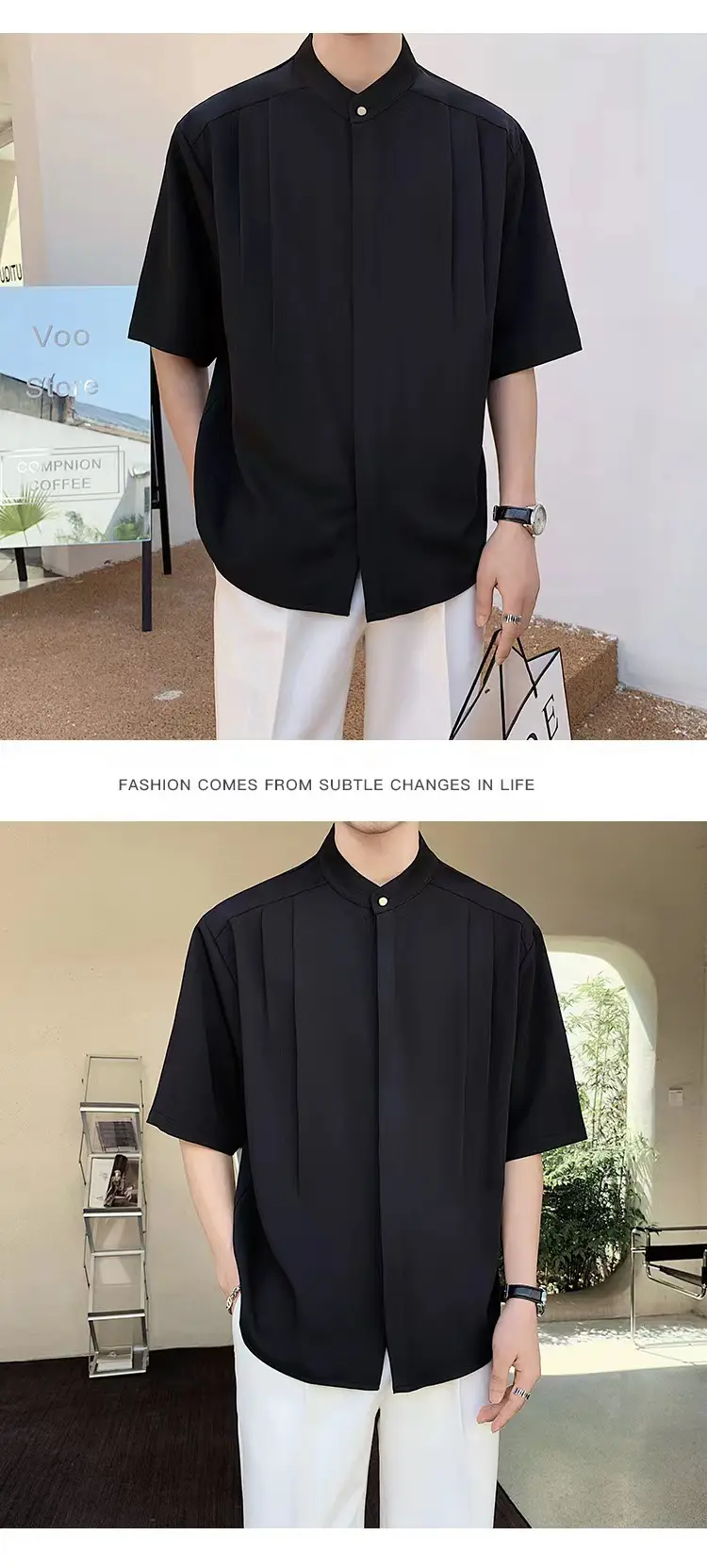Men's White Ice Silk Short Sleeve Collar Shirt — feature 3