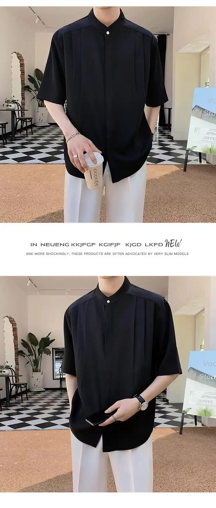 Men's White Ice Silk Short Sleeve Collar Shirt — feature 4